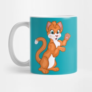 Cute Waving Bright Orange Ginger Kitten Mug